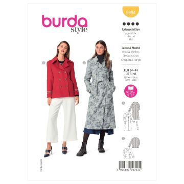 Burda Sewing Pattern 5984 - Misses Jacket and Trench Coat 5984 8-18