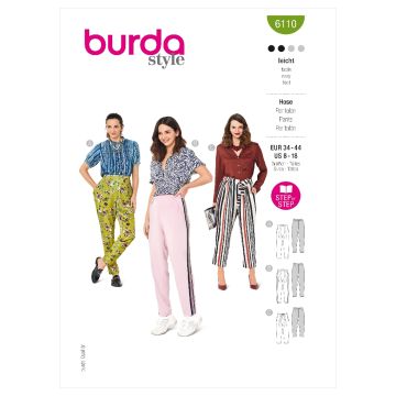 Burda Sewing Pattern 6110 - Misses Trousers and Pants 34-44 B6110 34-44