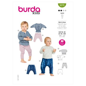 Burda Sewing Pattern 9278 - Babies Top and Trousers or Pants 56-86 B9278 56-86
