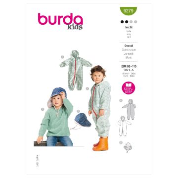 Burda Sewing Pattern 9279 - Toddlers Onesie and Hat 86-110 B9279 86-110