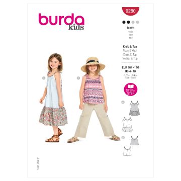 Burda Sewing Pattern 9280 - Childrens Top and Dress 104-140 B9280 104-140