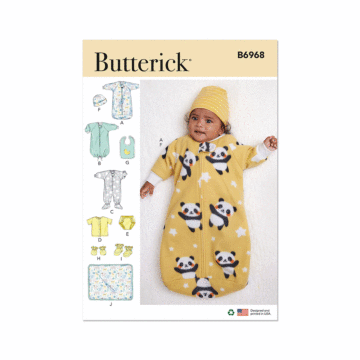 Butterick Sewing Pattern 6968(A) Infants' Bunting,Jumpsuit,Shirt and Blanket  XXS-XS-S-M-L
