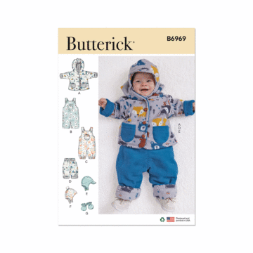 Butterick Sewing Pattern 6969 (A) Infants' Jacket,Overalls,Pants and Mittens  XXS-XS-S-M-L