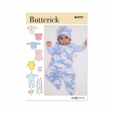 Butterick Sewing Pattern 6970(A) Infants' Jacket,Tops,Dress,Rompers and Hat  XXS-XS-S-M-L