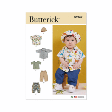 Butterick Sewing Pattern 6949 (A) Babies' Shirts, T-Shirt, Pants and Hat  XS-L