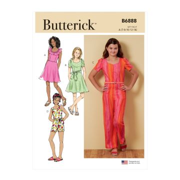 Butterick Sewing Pattern 6888 (A)  Girls Dress & Jumpsuit Age 714