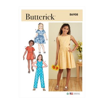 Butterick Sewing Pattern 6908 (A)  Girls Dress Jumpsuit & Romper 714