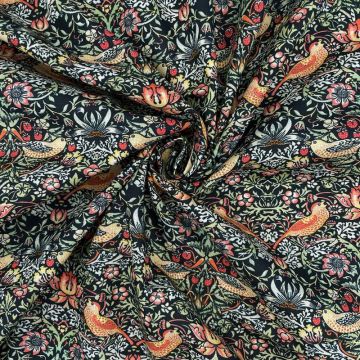 William Morris Strawberry Thief Cotton Fabric Ebony 140cm