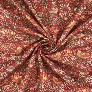 William Morris Strawberry Thief Cotton Fabric Crimson 140cm