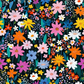 Dark Meadow Ditsy Needlecord Fabric Navy 112cm