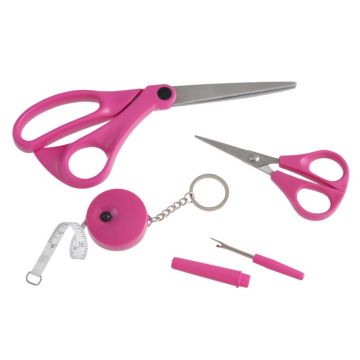 Hemline Cutting Set Scissor and Tool 4 Piece Set Pink 21cm 8.25in 11.5cm 4.5in