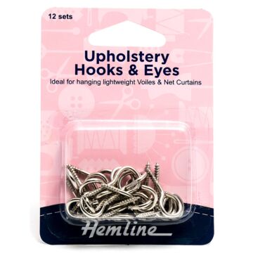Hemline Upholstery Hooks & Eyes Nickel 21mm x 12 sets