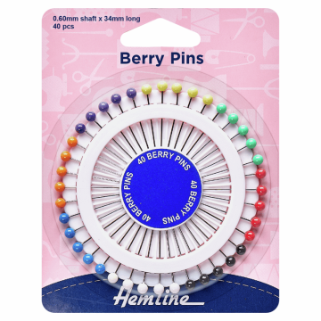 Hemline Plastic Colour Headed Berry Pins Assorted colours 34mm