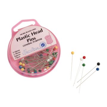 Hemline Plastic Coloured Heads Long Pins  38 x 0.65mm