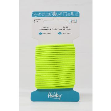 Card of Round Cord Elastic Neon Yellow 3mm x 5m