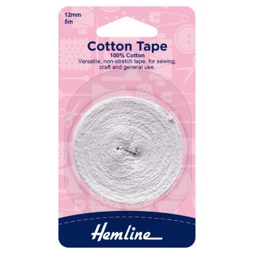 Hemline Cotton Tape White 12mm x 5m