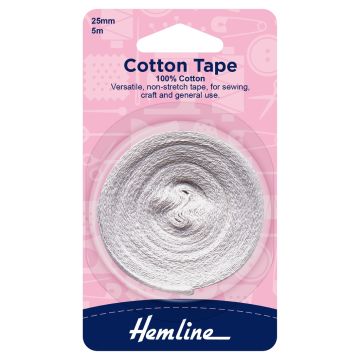 Hemline Cotton Tape White 25mm x 5m
