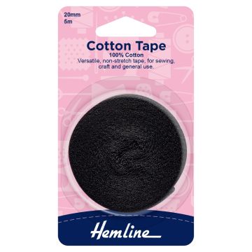Hemline Cotton Tape Black 20mm x 5m