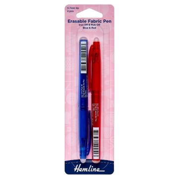 Hemline Heat Erasable Fabric Pen Red Blue 0.7mm x 2pcs