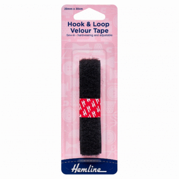 Hemline Hook & Loop Tape: Sew-In Black 20mm x 30cm