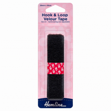 Hemline Hook & Loop Tape: Sew-In Black 25mm x 30cm