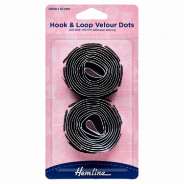 Hemline Hook & Loop Dots: Self Adhesive Black 20mm x 50 sets
