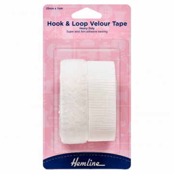 Hemline Hook & Loop Heavy Duty Tape: Self-Adhesive White 25mm x 1m