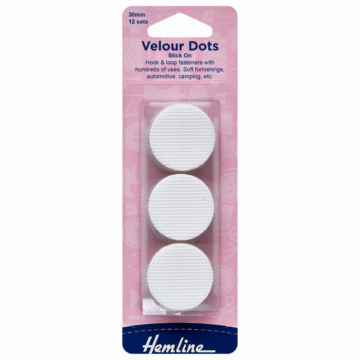 Hemline Hook & Loop Dots: Self Adhesive White 30mm x 8 sets