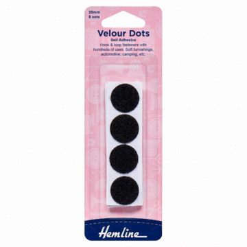 Hemline Hook & Loop Dots: Self Adhesive Black 30mm x 8 sets