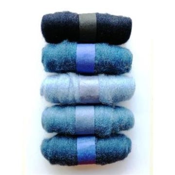 Felting Fibre Wool Asstd 20g 5 Rolls Blue 100g