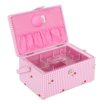 Medium Sewing Box Embroidered Cherries Pink 17.8cm x 24.5cm x 14.5cm
