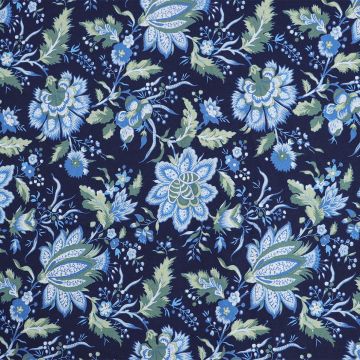 Botanical  Garden Floral Cotton Poplin Fabric 8142-4 Navy 150cm