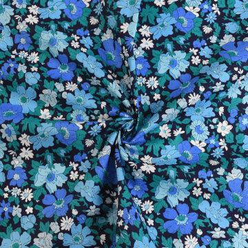 Floral Cotton Poplin Fabric 1 Blue 148cm