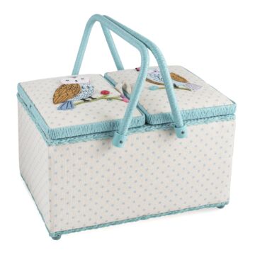 Embroidered Applique Twin Lid Sewing Box Owl Multi 21cm x 30.5cm x19.5cm