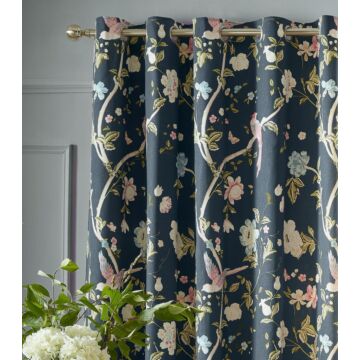 Laura Ashley Summer Palace Curtain Fabric Fern Midnight 140cm