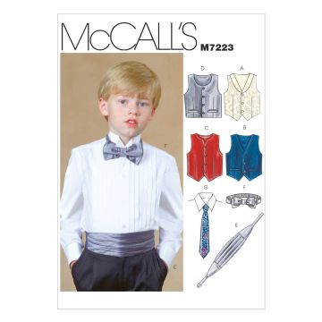 McCall's Sewing Pattern Boys Lined Vests Cumberbund Bow Tie and Necktie M7223 Age 3-6