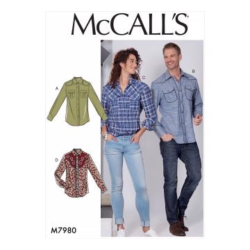 McCalls Sewing Pattern 7980 (XM) - Misses & Mens Shirts S-L M7980XM S-M-L