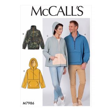 McCalls Sewing Pattern 7986 (XM) - Misses & Mens Jackets S-L M7986XM S-M-L
