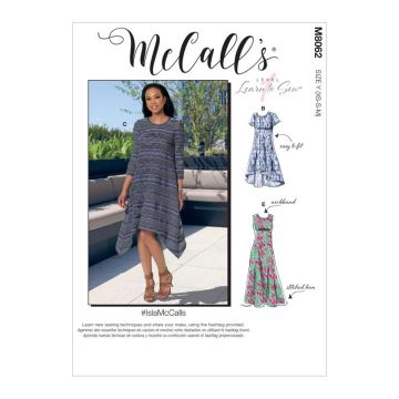 McCalls Sewing Pattern 8062 (Y) - Misses Dress XS-M M8062Y XS-M
