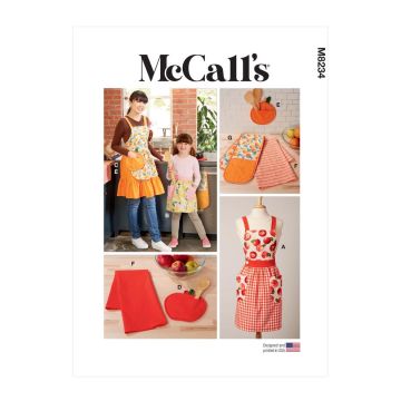 McCalls Sewing Pattern 8234 (A) - Aprons & Accessories 3-8 XS-XL M8234A 3-8 XS-XL