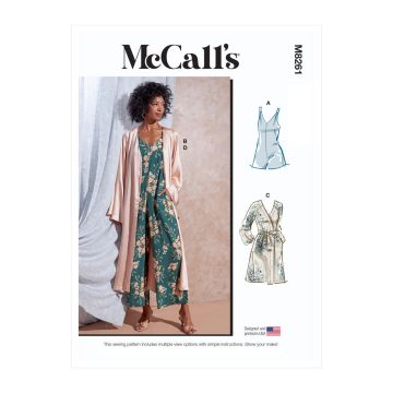 McCalls Sewing Pattern 8261 (Y) - Misses  Jumpsuit, Robe & Sash XS-M M8261Y XS-M
