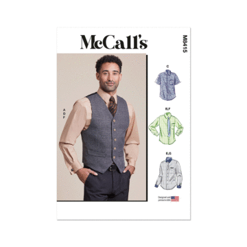 McCall's Sewing Pattern 8415 (AA) Men's Lined Vest, Shirts, Bow Tie  S-M-L