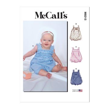 McCalls Sewing Pattern 8315 (A5) - Infants Rompers NB-XL M8315YA5 NB-XL