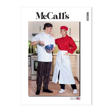 McCalls Sewing Pattern 8332 (A) - Chef Jacket Pants Apron Cap S-XXL 8332 S-XXL