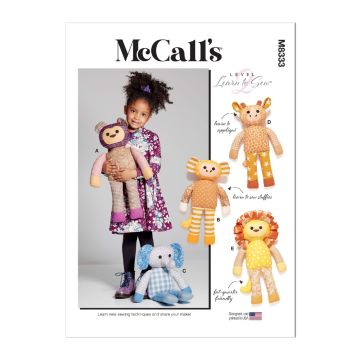 McCalls Sewing Pattern 8333 (OS) - Plush Animals One Size 8333 One Size