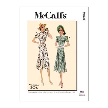 McCalls Sewing Pattern 8338 (A5) - Misses Vintage Dresses & Belt 6-14 8338 6-14