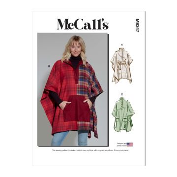 McCalls Sewing Pattern 8347 (Y) - Misses Poncho XS-M  8347 XS-M