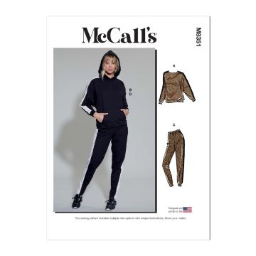 McCalls Sewing Pattern 8351 (Y) - Misses Lounge Pants Top & Hoodie XS-M 8351 XS-M