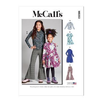 McCalls Sewing Pattern 8353 (K5) - Girls Knit Top Dresses & Pants 7-14 8353 7-14