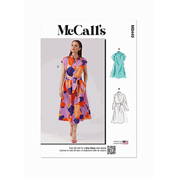 McCalls Sewing Pattern 8449 (K5) Misses Dresses and Sash  8-16